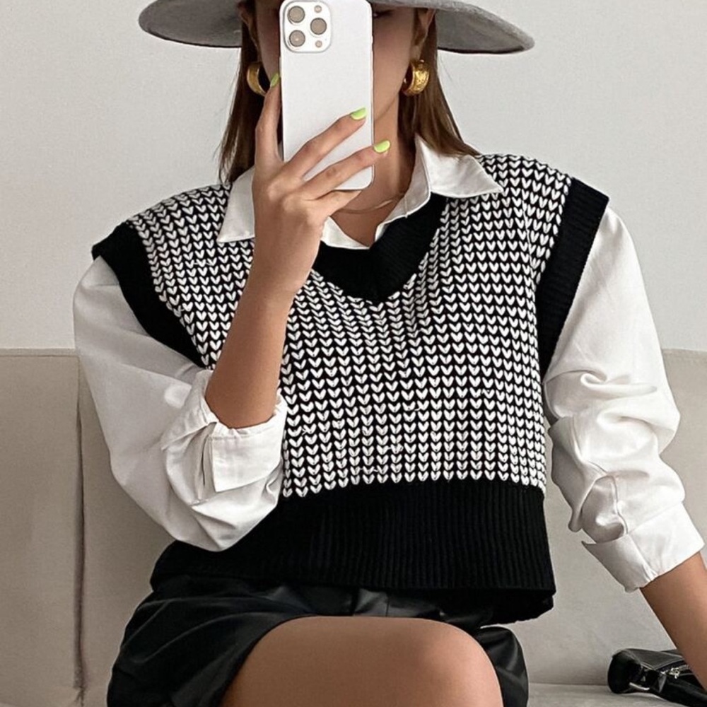 Monochrome V-Neck Sweater Vest